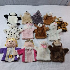 Vintage Small Hand Puppets Animals Lot of 13 Plush Pretend Play Kids Toys
